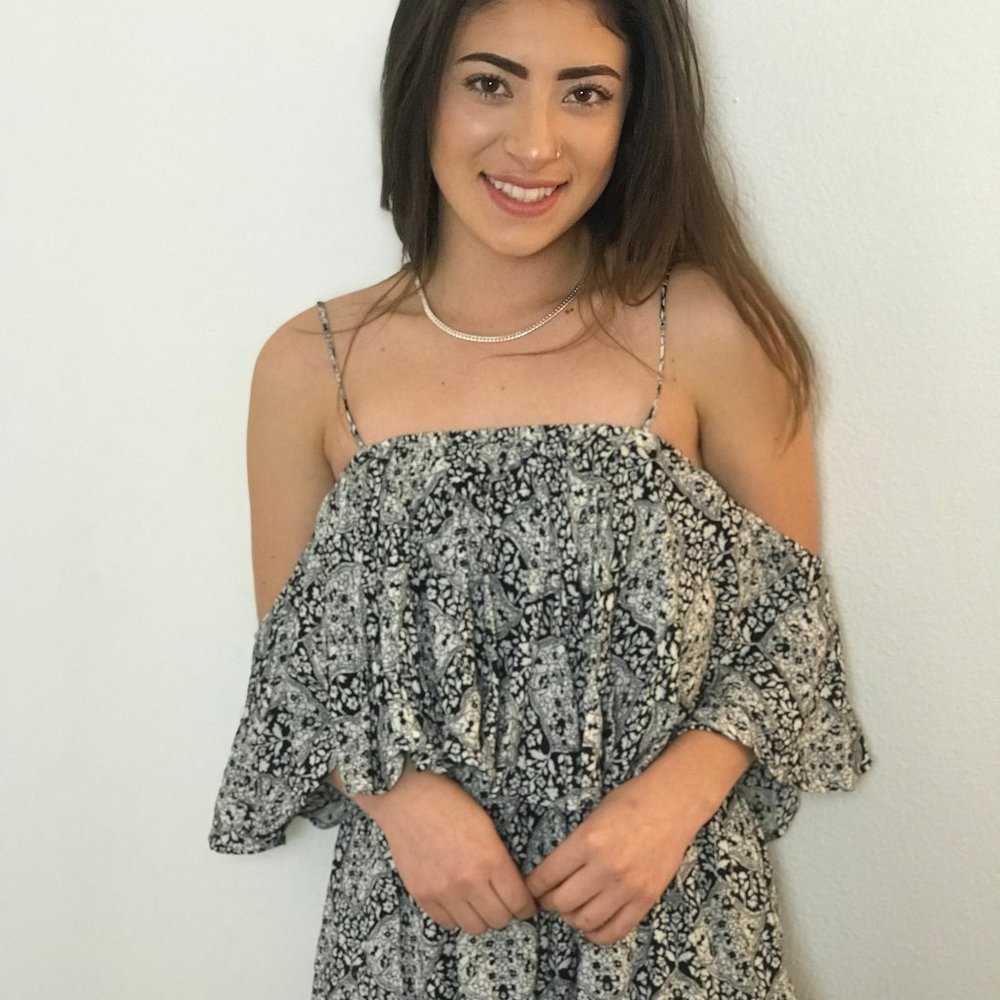Black and White Flower Print Cold Shoulder Blouse